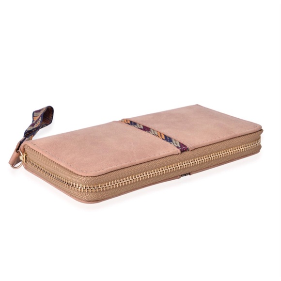 Oak Brown Faux Leather Chevron Pattern Wristlet - Picture 2 of 3